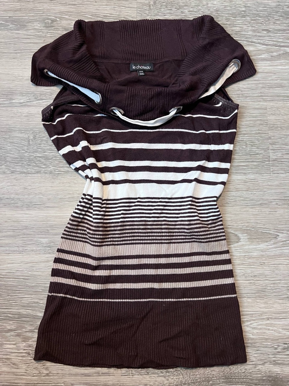le chateau Brown & Cream Strapless Knit Stripe Top
